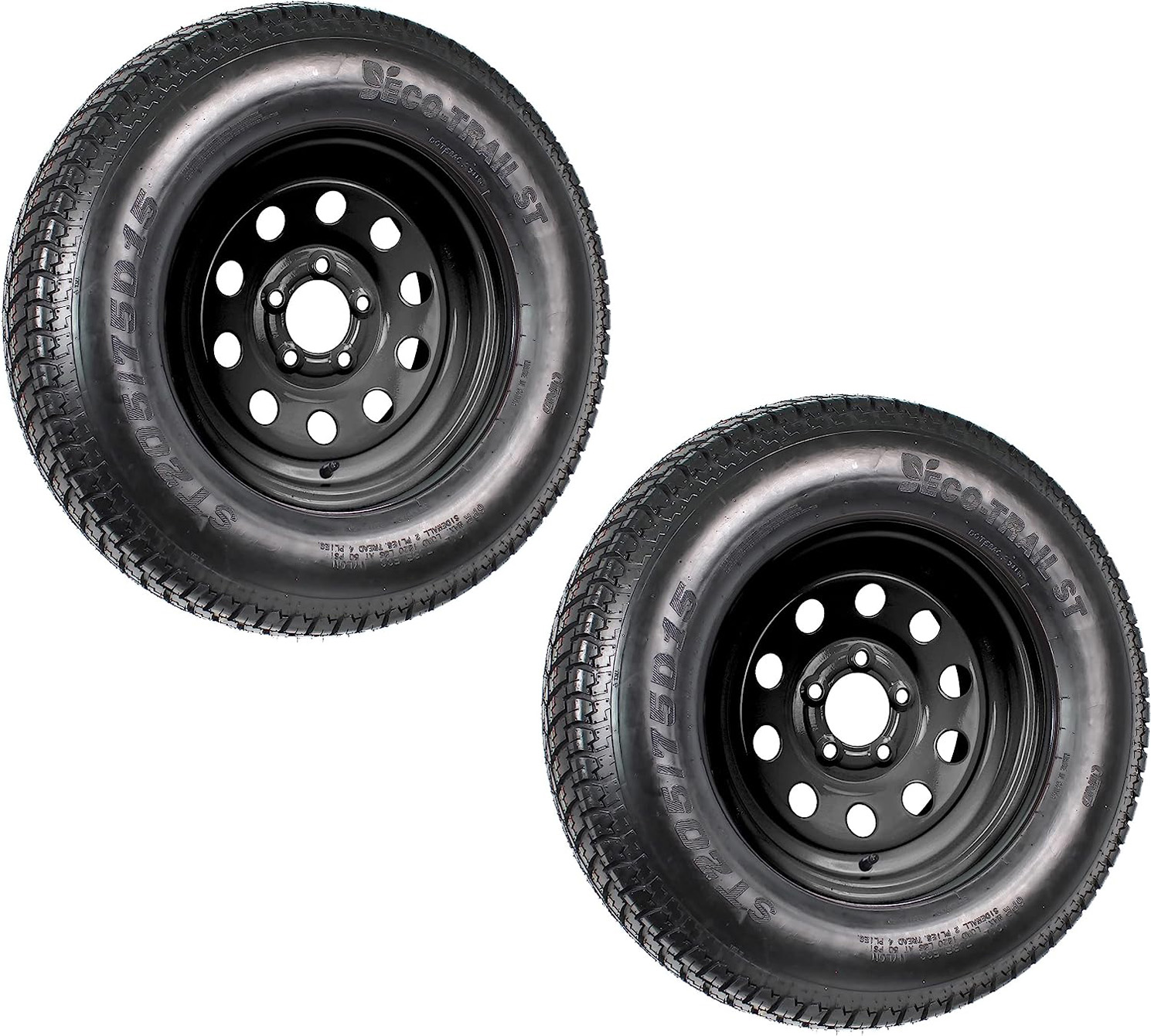 2-Pk Trailer Tire On Black Wheel Modular Rim ST205/75D15 LRC 5 Lug On 4.5 15 x 5.