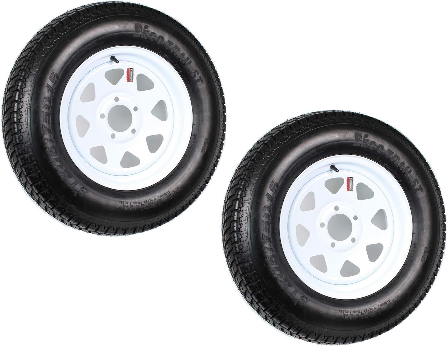 2-Pack Trailer Tire On Rim ST205/75D15 205/75 D 15 in. LRC 5 Hole White Spoke