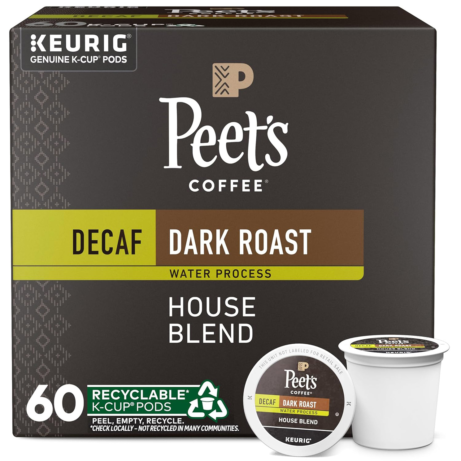 Peet’s Coffee, Dark Roast Decaffeinated Coffee K-Cup Pods for Keurig Brewers – Decaf House Blend