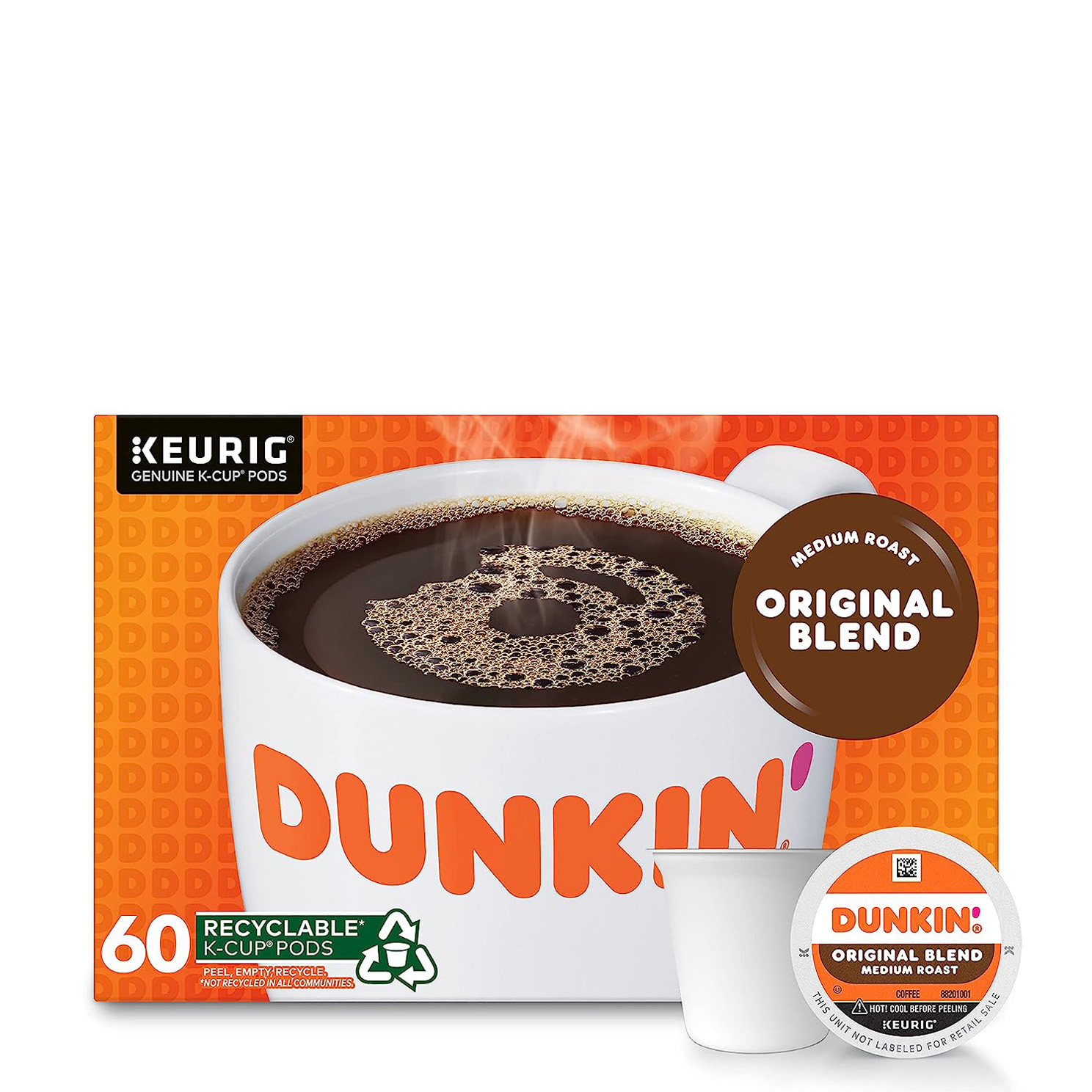 Dunkin’ Original Blend Medium Roast Coffee, 60 Keurig K-Cup Pods