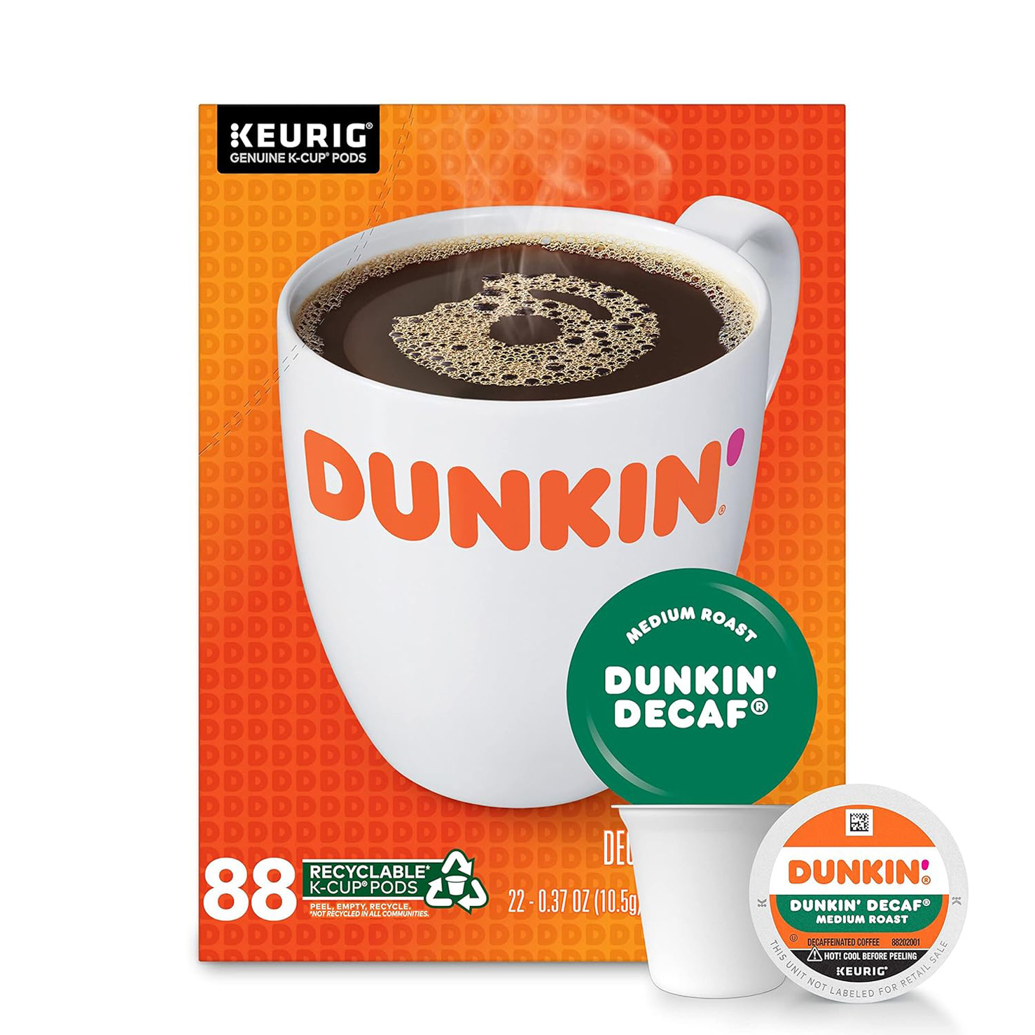 Dunkin’ Decaf Medium Roast Coffee, 88 Keurig K-Cup Pods