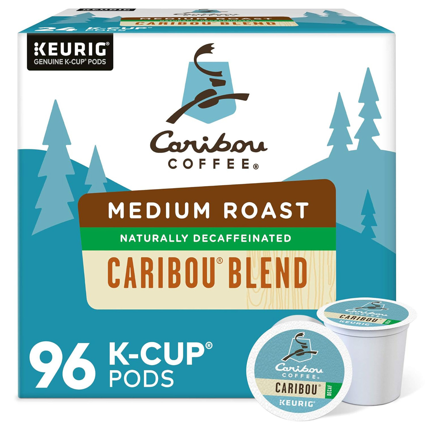 Caribou Coffee Caribou Blend Decaf, Single-Serve Keurig K-Cup Pods, Medium Roast Coffee