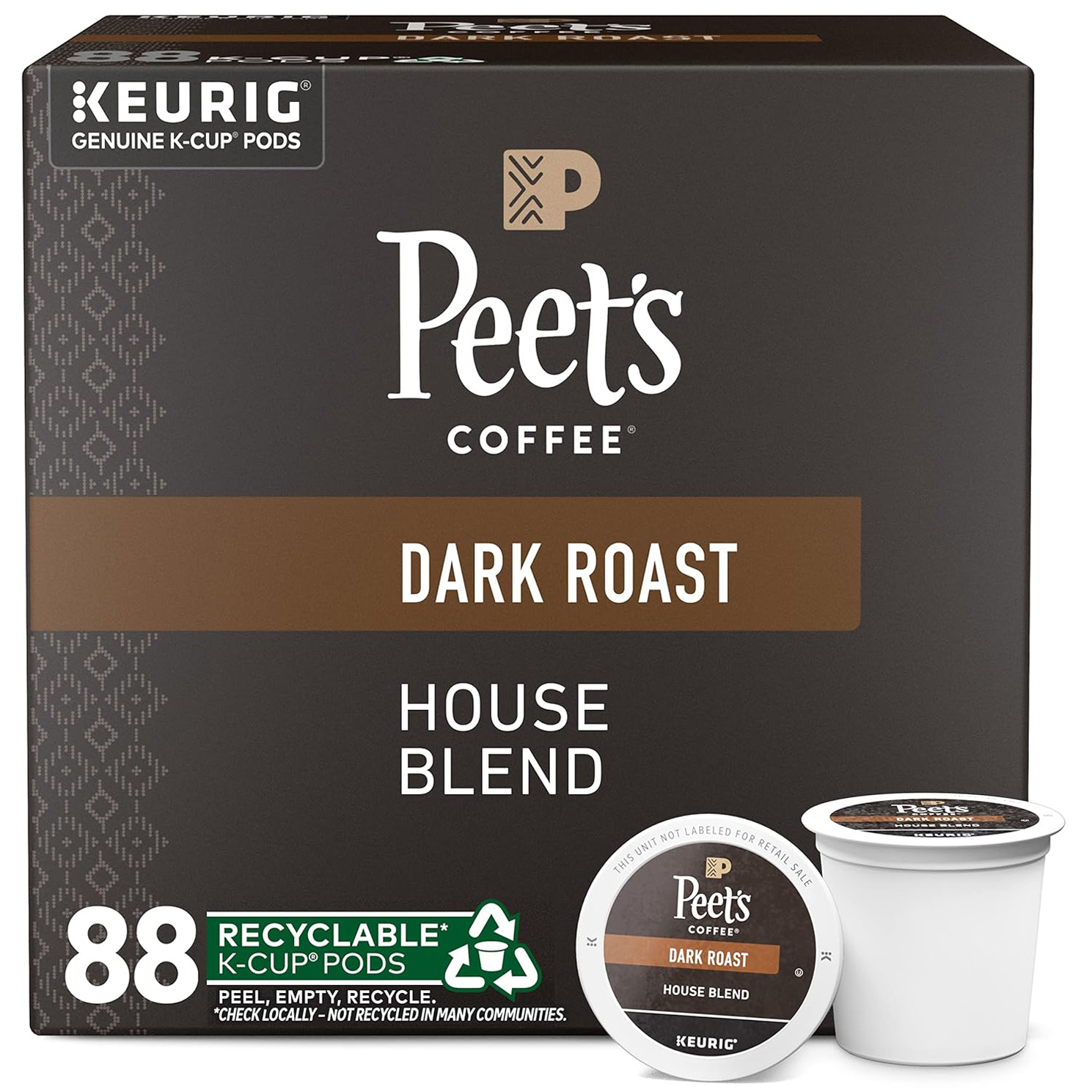 Peet’s Coffee, Dark Roast K-Cup Pods for Keurig Brewers – House Blend 88 Count