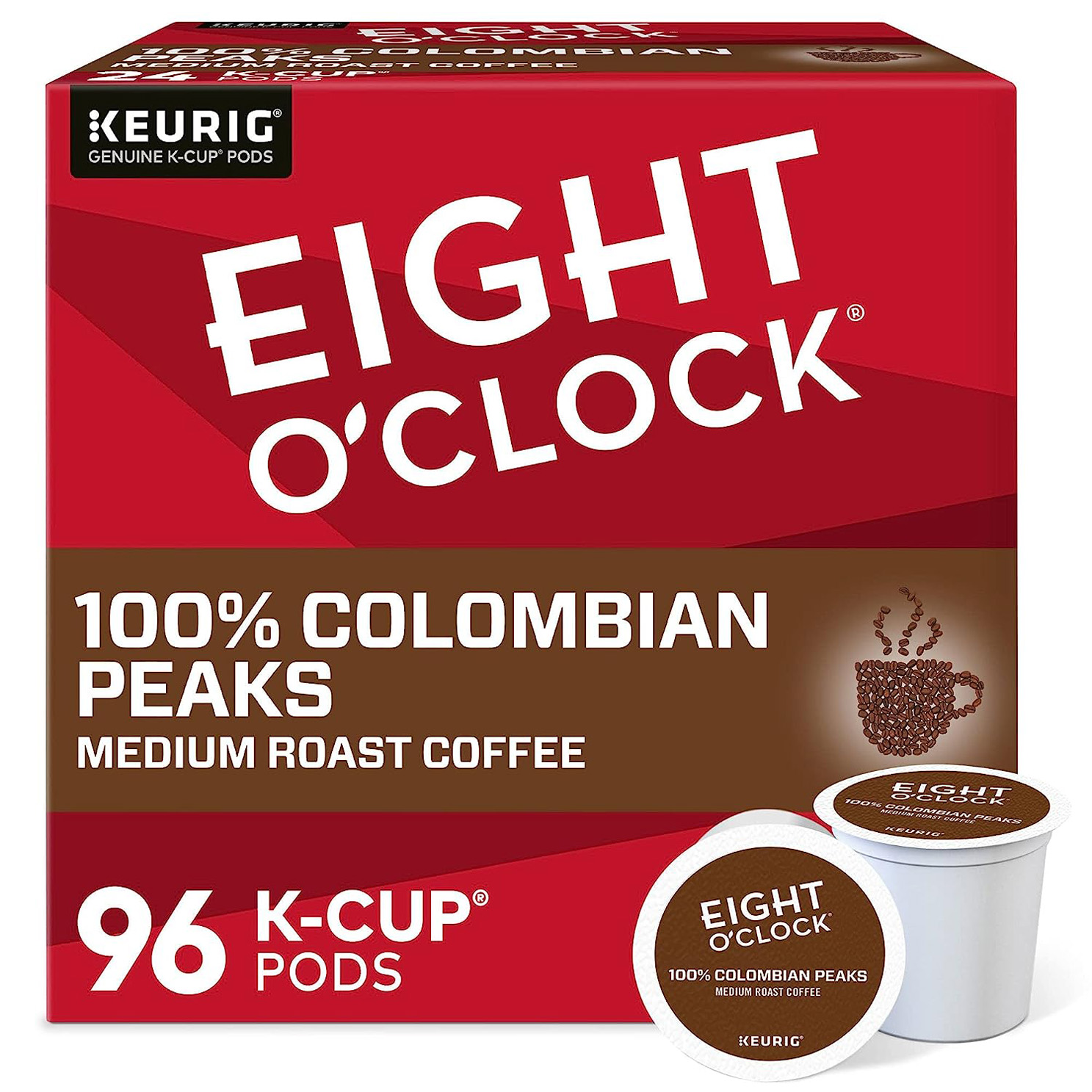 Eight O’Clock Coffee Colombian Peaks Single-Serve Keurig K-Cup Pods, Medium Roast Coffee Pods