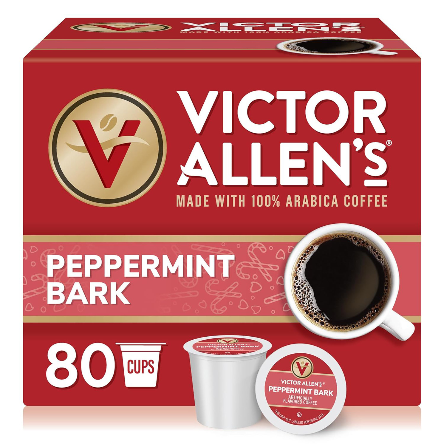 Victor Allen’s Coffee Peppermint Bark Flavored, Medium Roast, 80 Count, Single Serve Coffee Pods for Keurig K-Cup Brewers