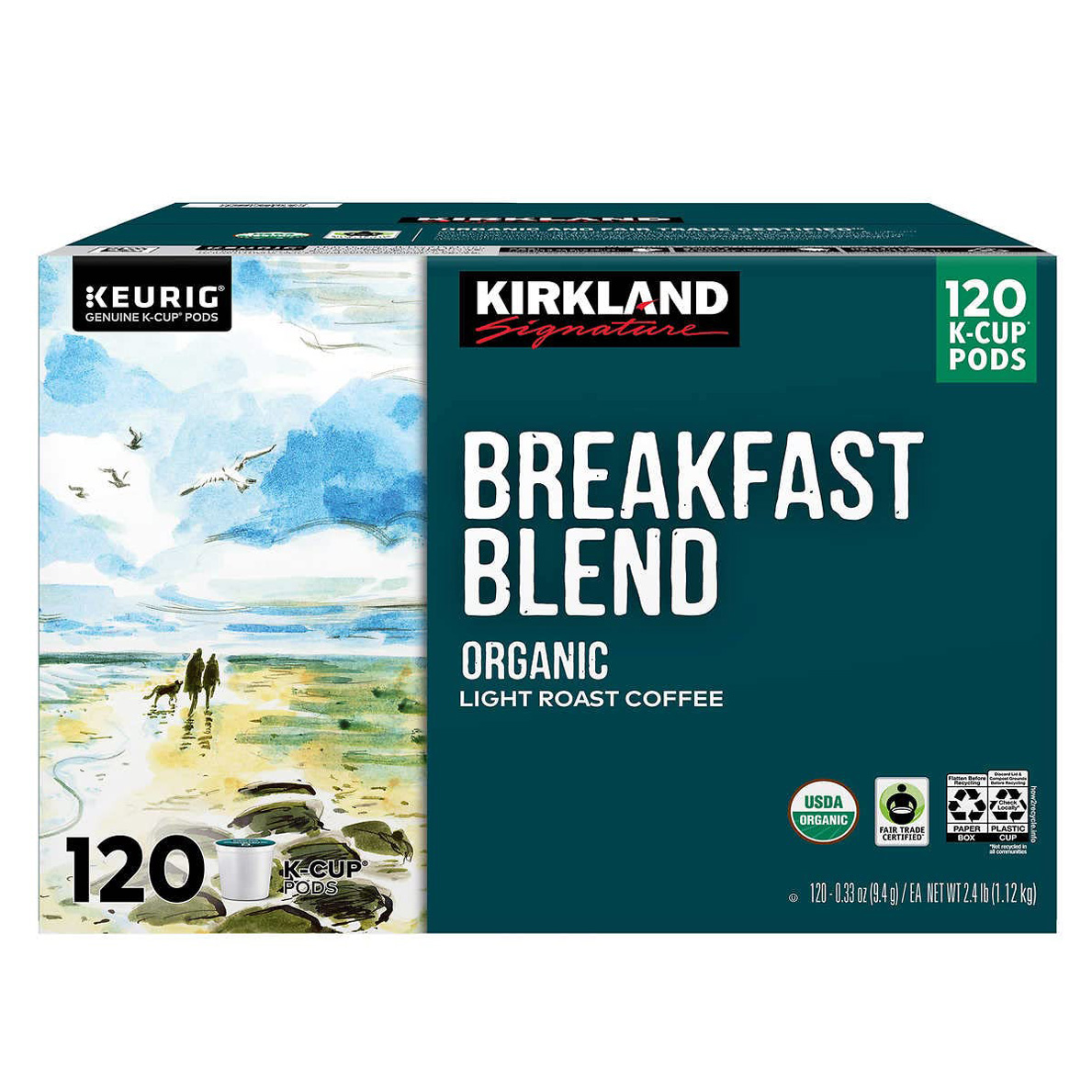 Kirkland Signature Organic Breakfast Blend Light-Roast Coffee, K-Cup Pods