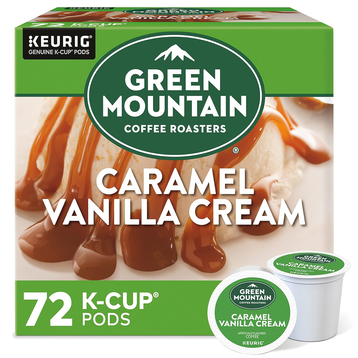 Green Mountain Coffee Roasters Caramel Vanilla Cream, Single-Serve Keurig K-Cup Pods, Flavored Light Roast Coffee