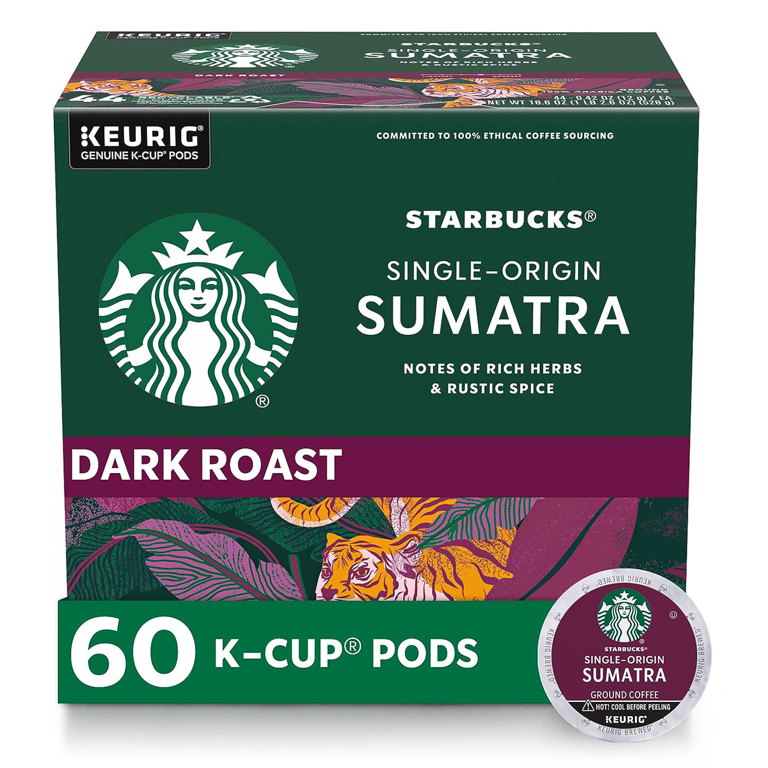 Starbucks K-Cup Coffee Pods Dark Roast Coffee Sumatra for Keurig Brewers – 6 boxes