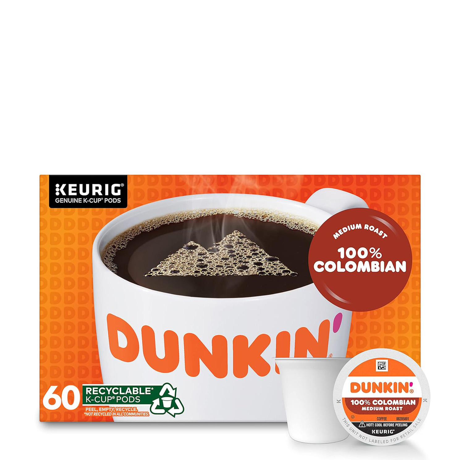 Dunkin’ Colombian Medium Roast Coffee, 60 Keurig K-Cup Pods