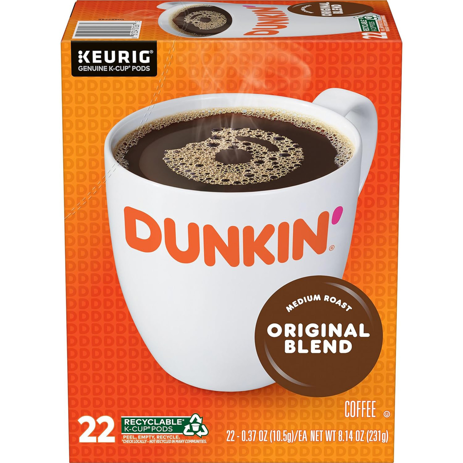 Dunkin’ Original Blend Medium Roast Coffee, 88 Count K-Cup Pods