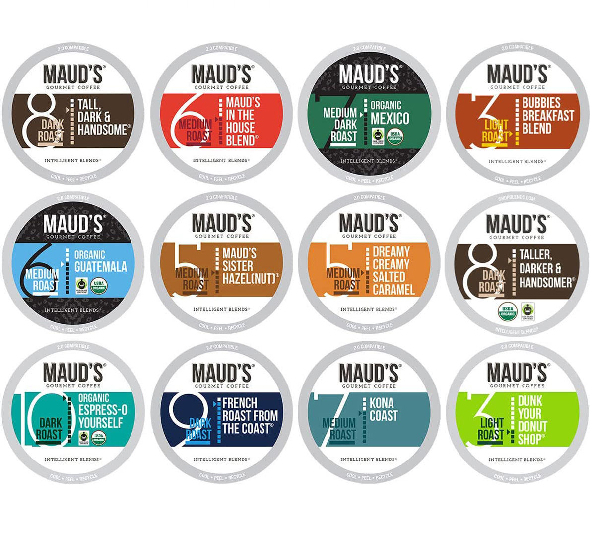 Maud’s 12 Flavor Bulk Coffee Variety Pack, 136ct. Single Serve Bulk Variety Coffee Pods, Arabica Coffee California Roasted, KCup Compatible