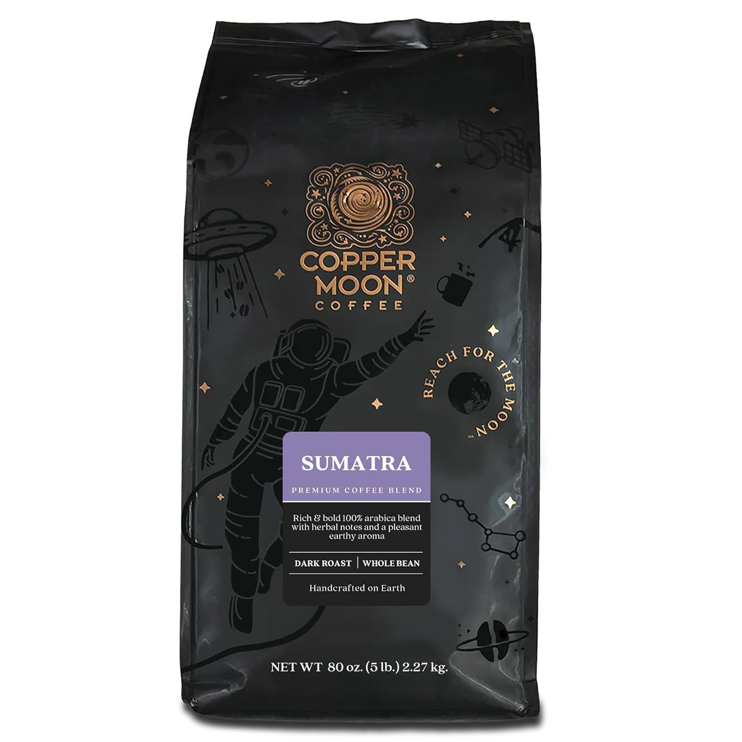 Copper Moon Whole Bean Coffee, Dark Roast, Sumatra Blend
