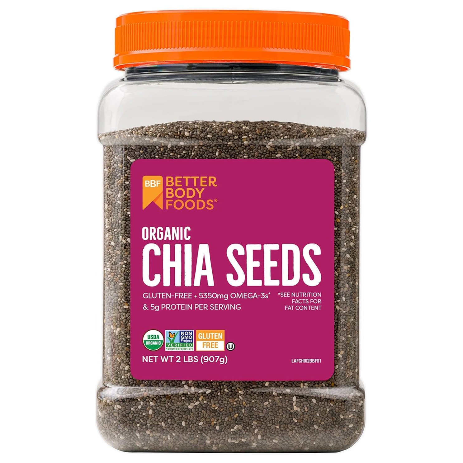 BetterBody Foods Organic Chia Seeds with Omega-3, Non-GMO, 2 Pound