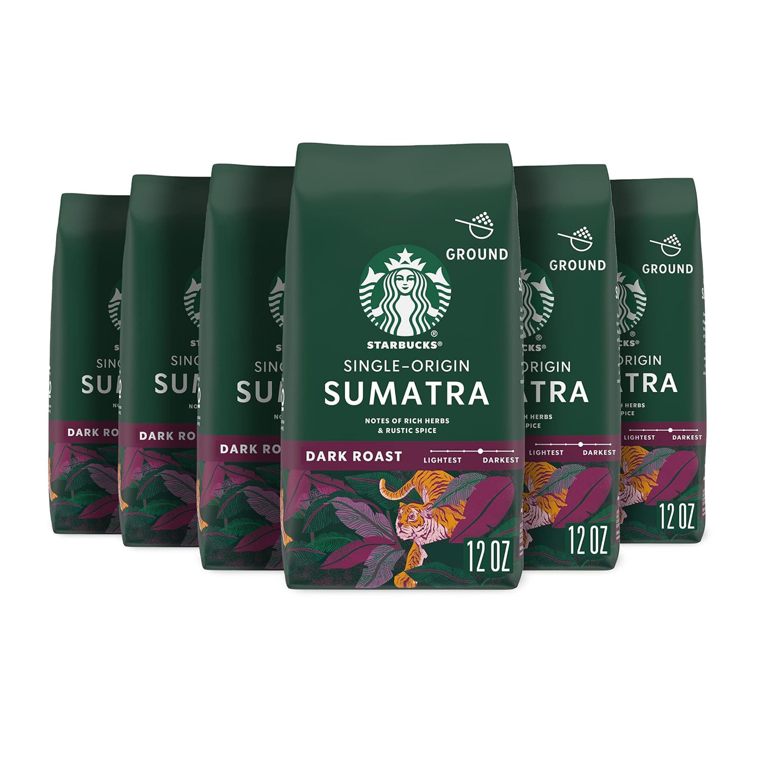Starbucks Ground Coffee Dark Roast Coffee Sumatra Arabica 6 bags