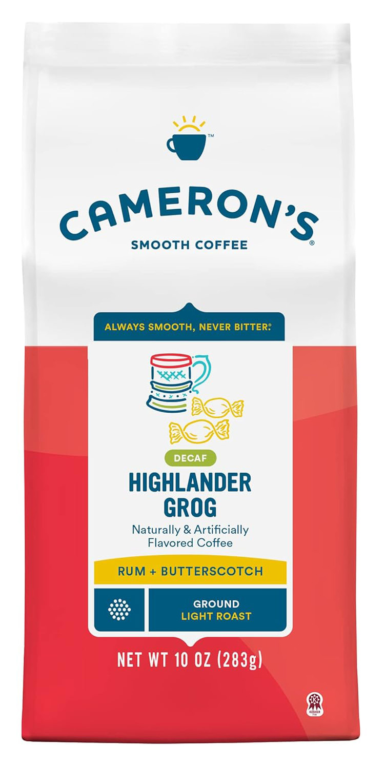 Cameron’s Coffee Roasted Ground Coffee Bag, Flavored, Decaf Highlander Grog