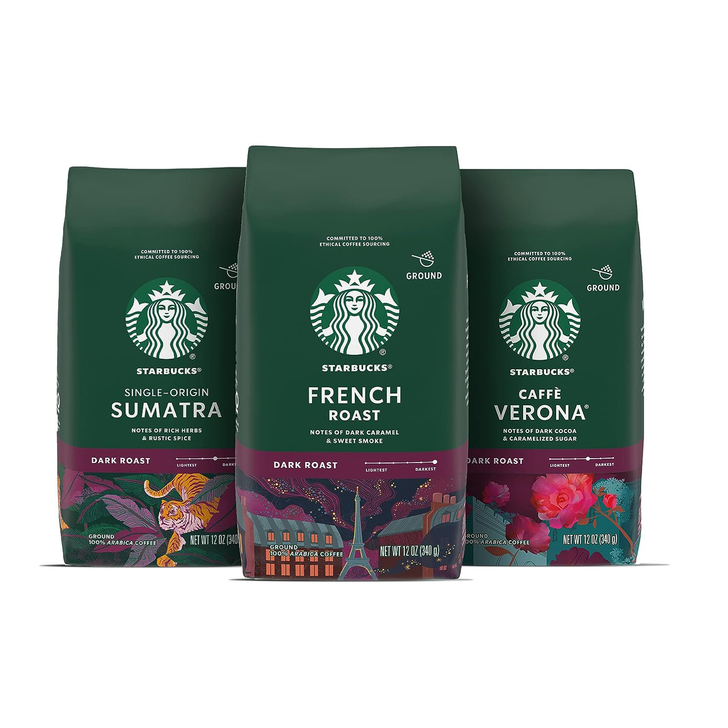 Starbucks Dark Roast Ground Coffee Variety Pack 3 bags