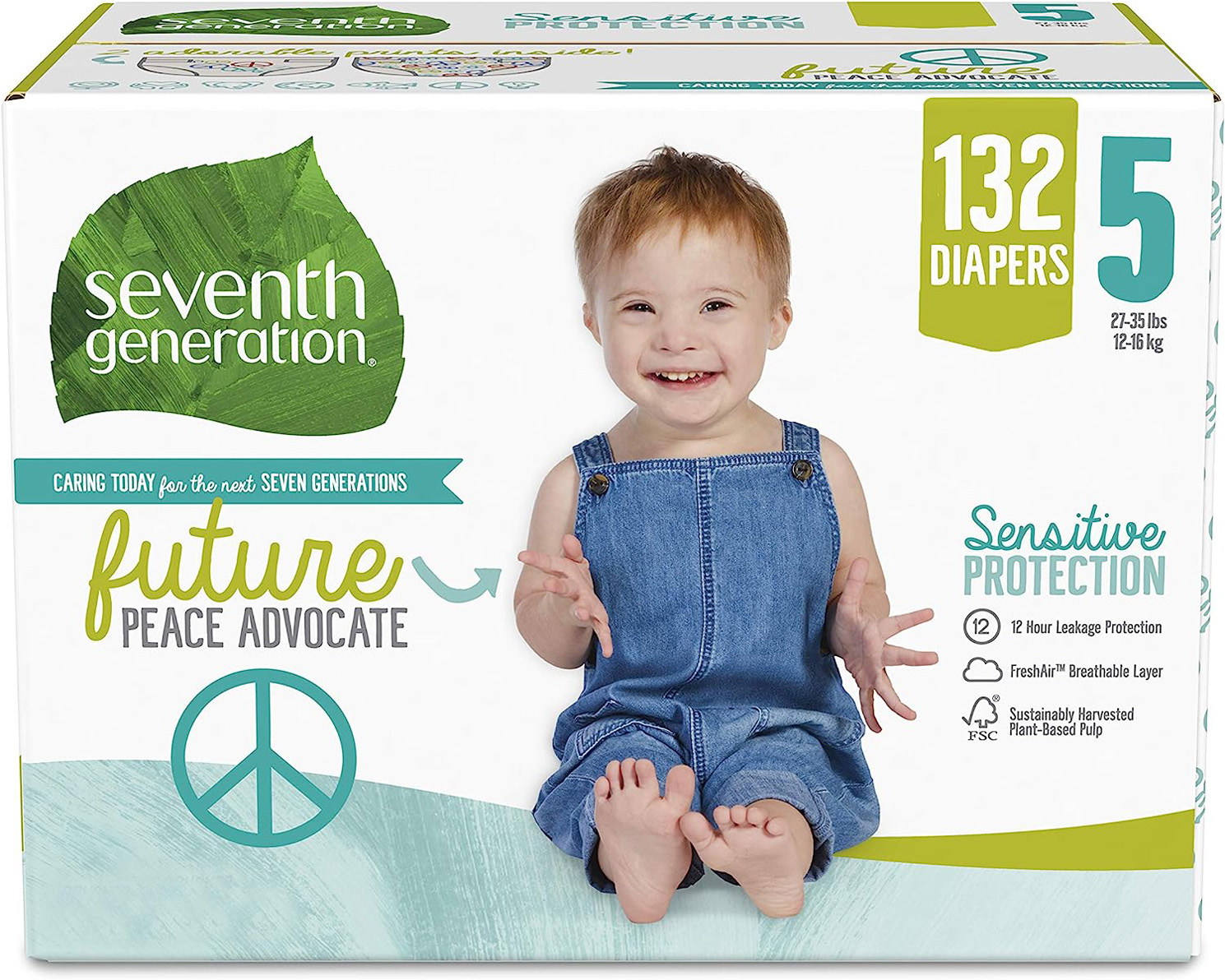 Seventh Generation Baby Diapers Size 5 Diapers Protection Diapers Chlorine Free Size 5, 132 Count