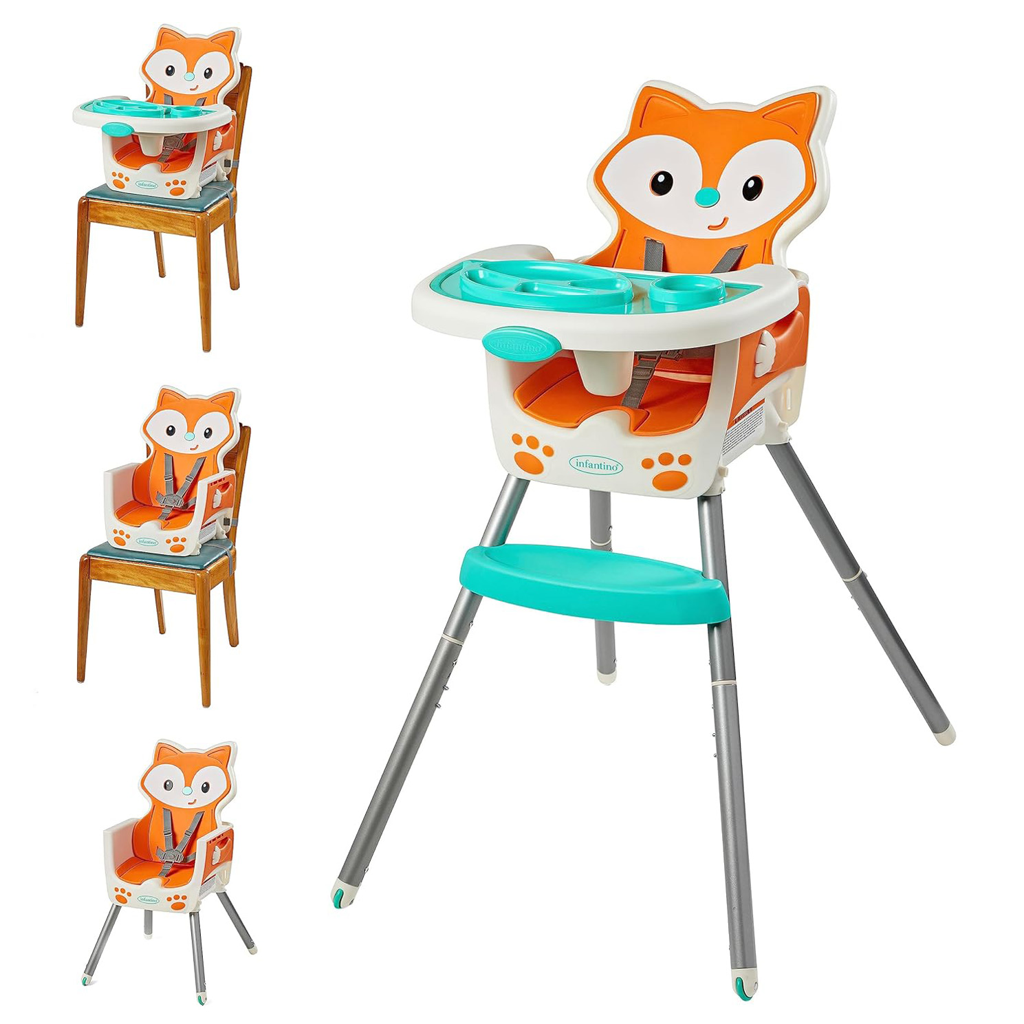 Infantino Grow-With-Me 4-in-1 Convertible High Chair, in a Fox-Themed Design