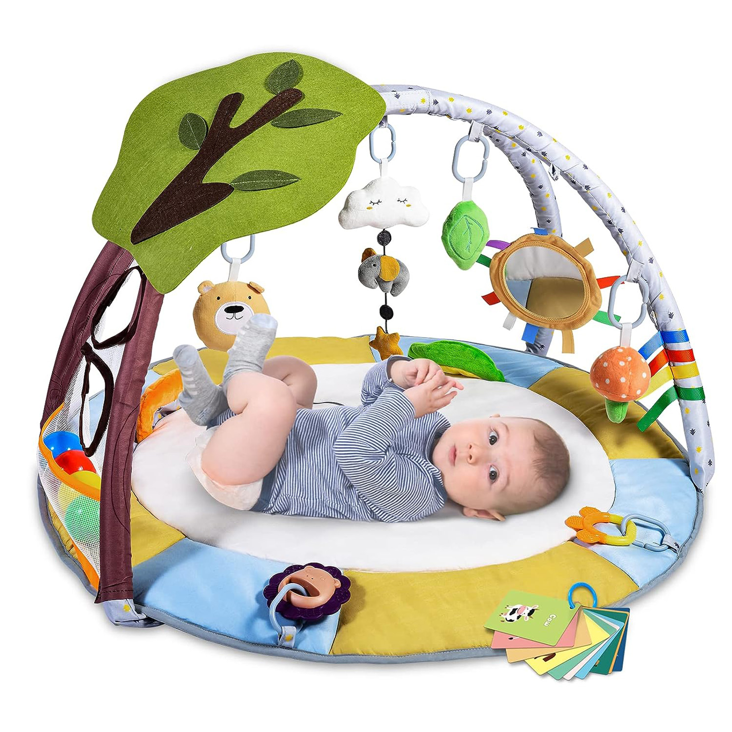 Lupantte Baby Gym Play Mat with 9 Toys for Sensory and Motor Skill Development Language Discovery