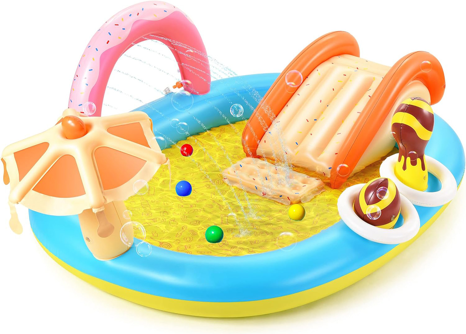 Hesung Inflatable Play Center, 98” x 67” x 32” Kids Pool with Slide for Garden, Backyard Water Park