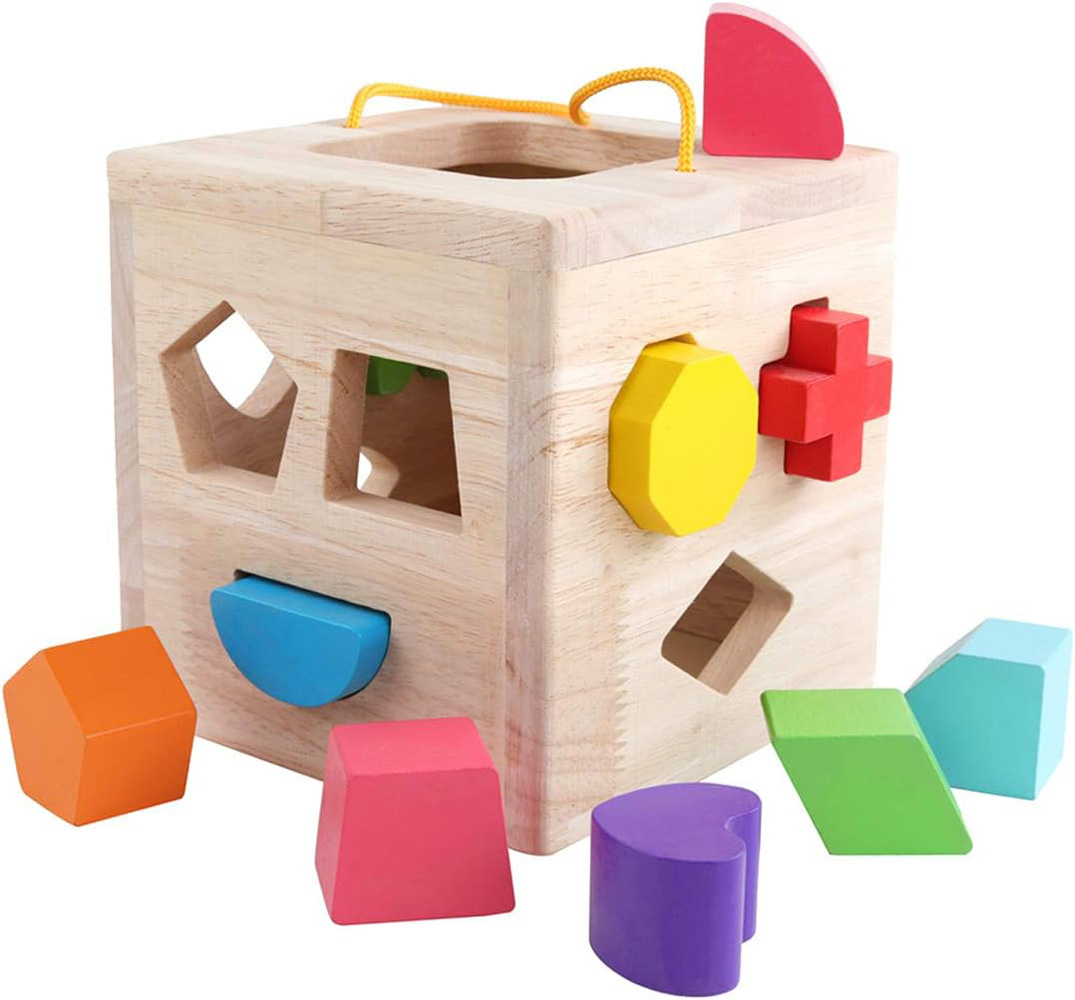 GEMEM Shape Sorter Toy Wooden 12 Building Blocks Geometry Learning