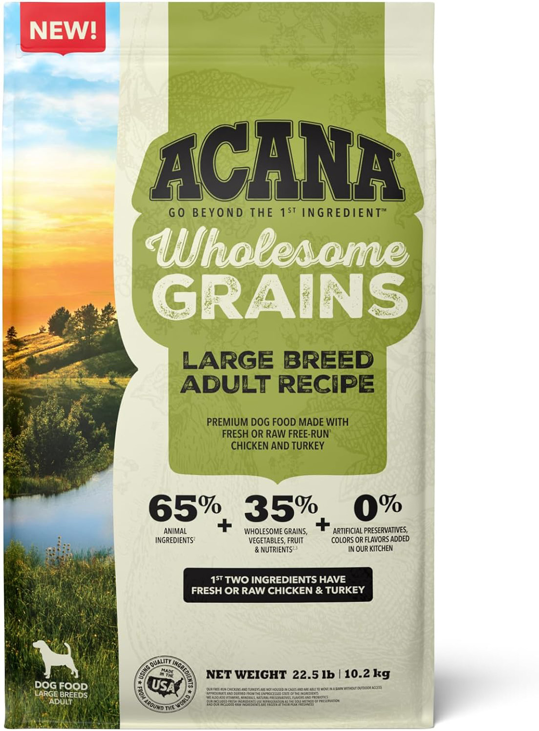 ACANA Wholesome Grains Large Breed Adult Dry Dog Food, 22.5 lbs.