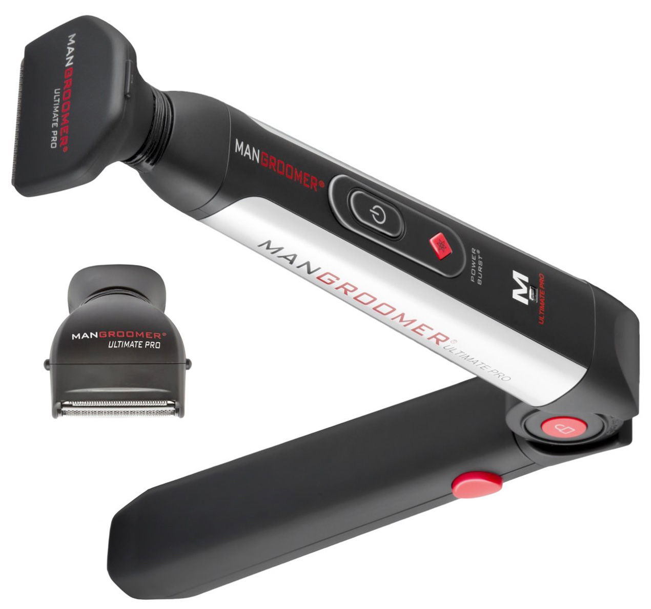 MANGROOMER – ULTIMATE PRO Back Shaver with 2 Shock Absorber Flex Heads, Power Hinge, Extreme Reach Handle and Power Burst