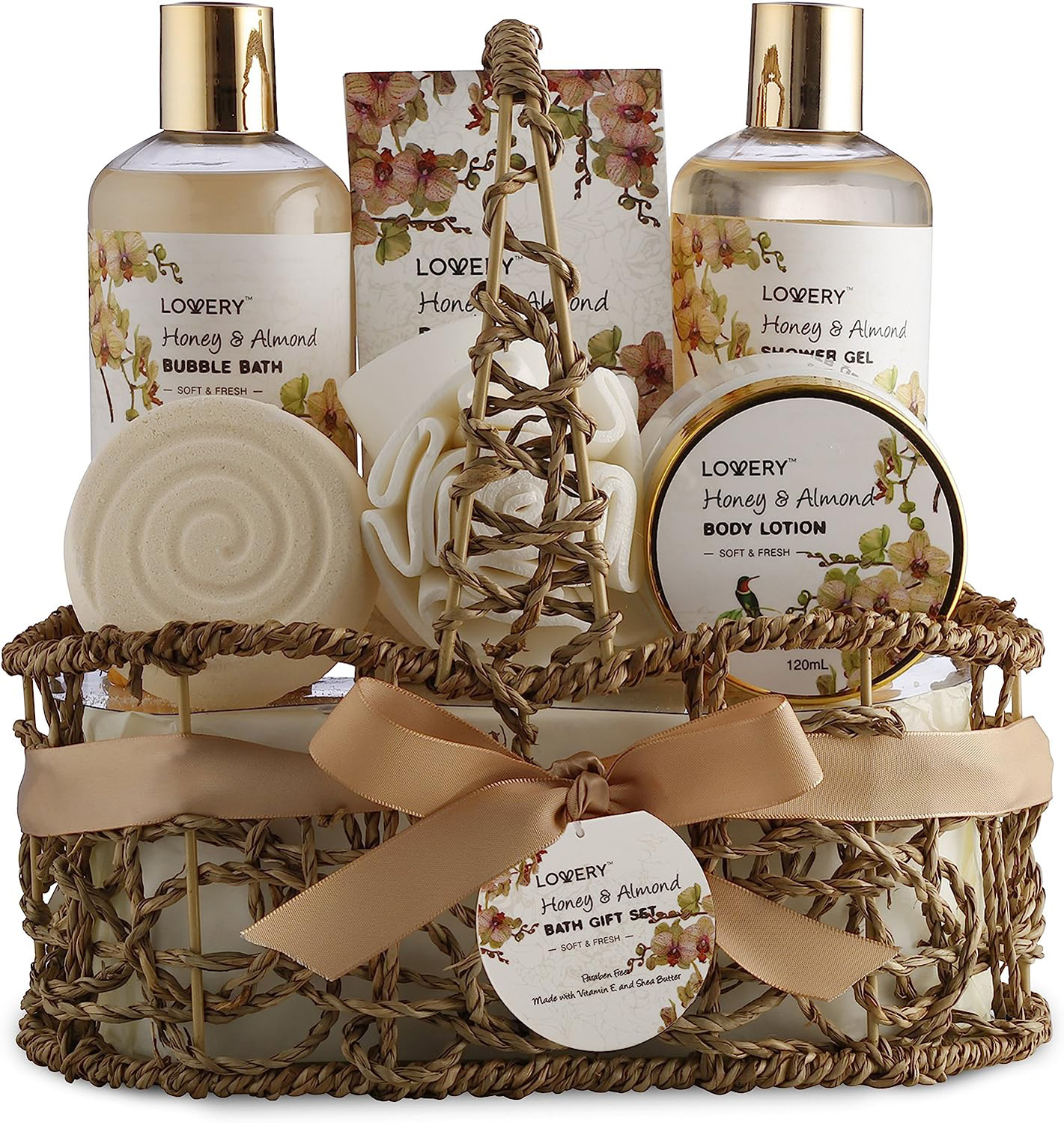Home Spa Gift Basket – Honey & Almond Scent Luxury Bath Body Set