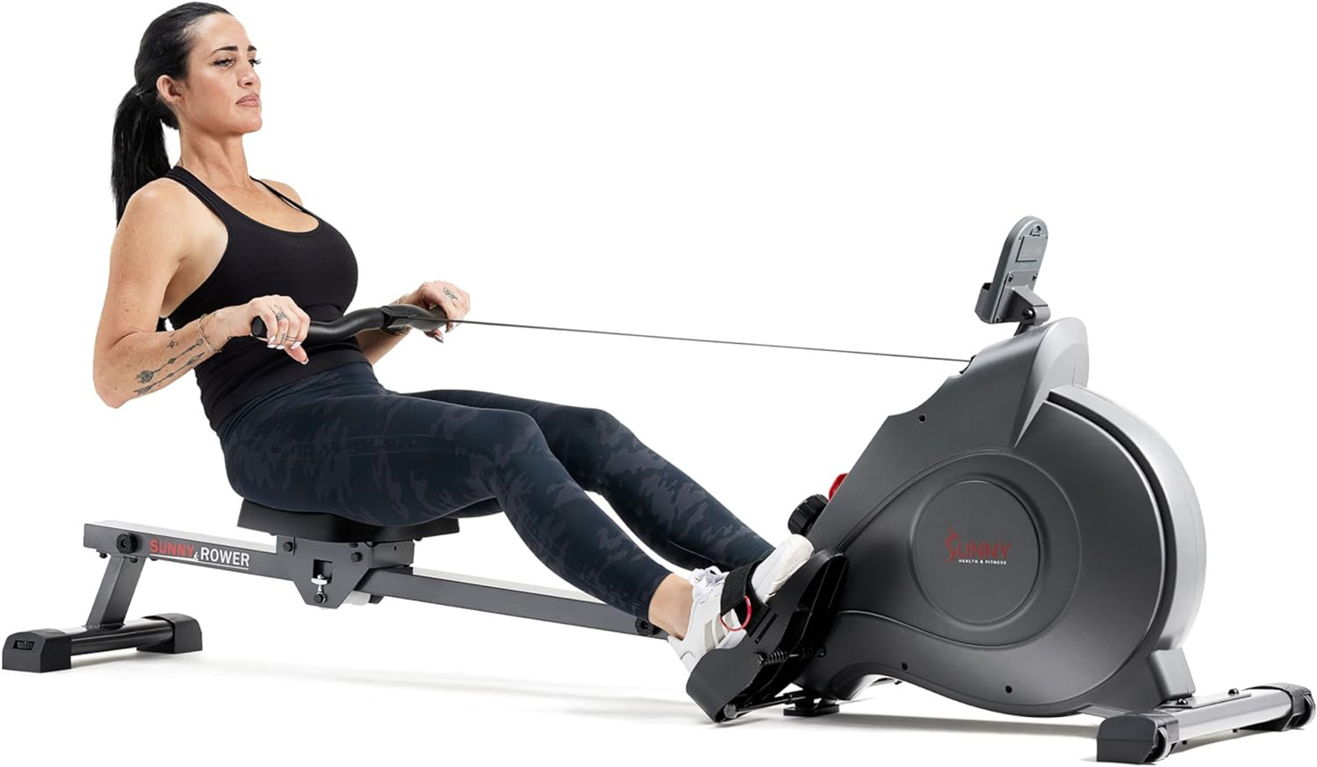 Sunny Health & Fitness Magnetic Rowing Machine with Extended Slide Rail with Optional Exclusive SunnyFit® App