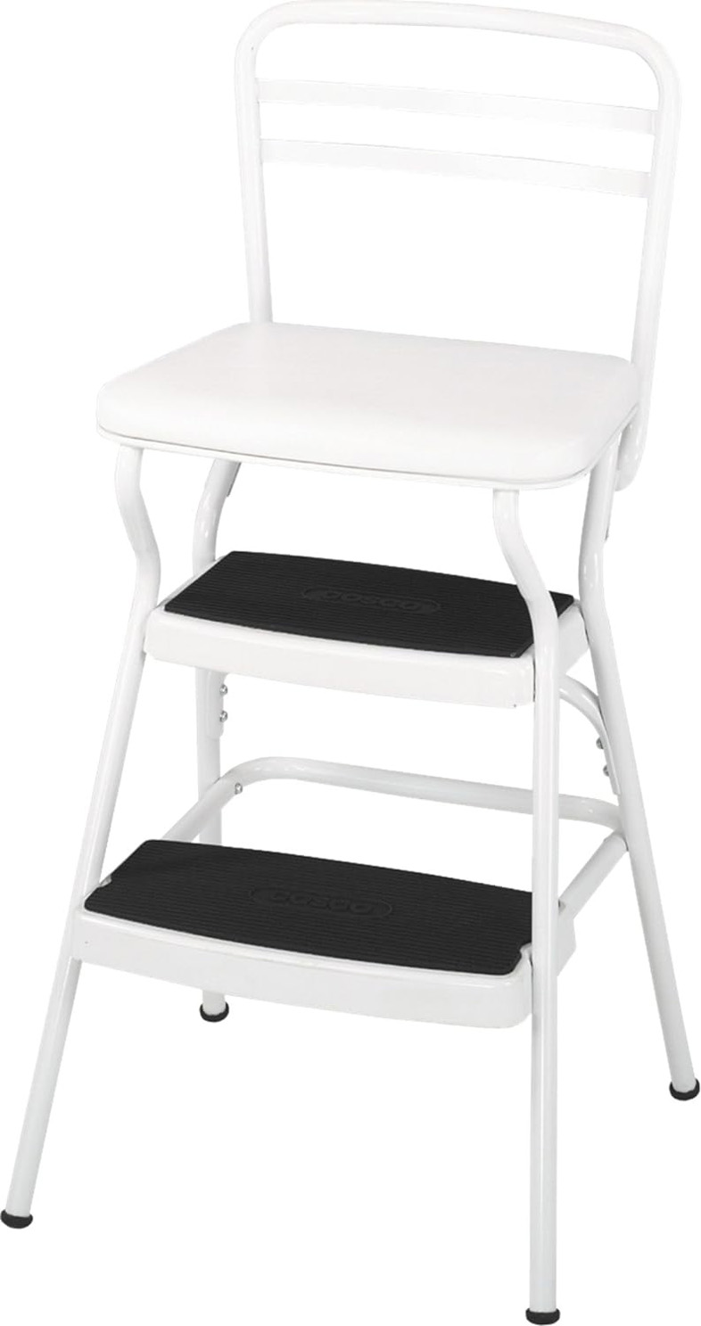 Cosco White Retro Counter Chair / Step Stool with Lift-up Seat