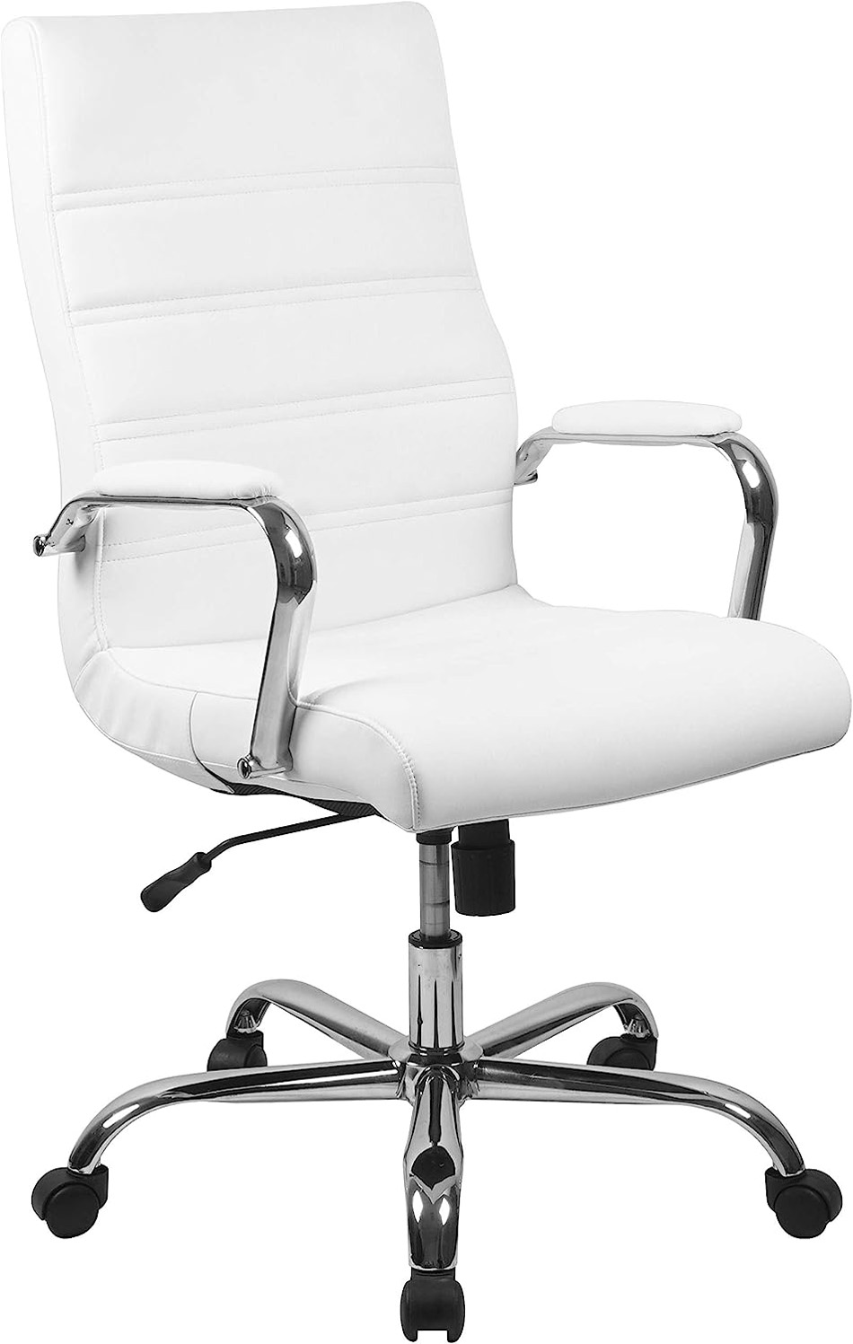 Flash Furniture High Back White LeatherSoft Executive Swivel Office Chair with Chrome Frame and Arms
