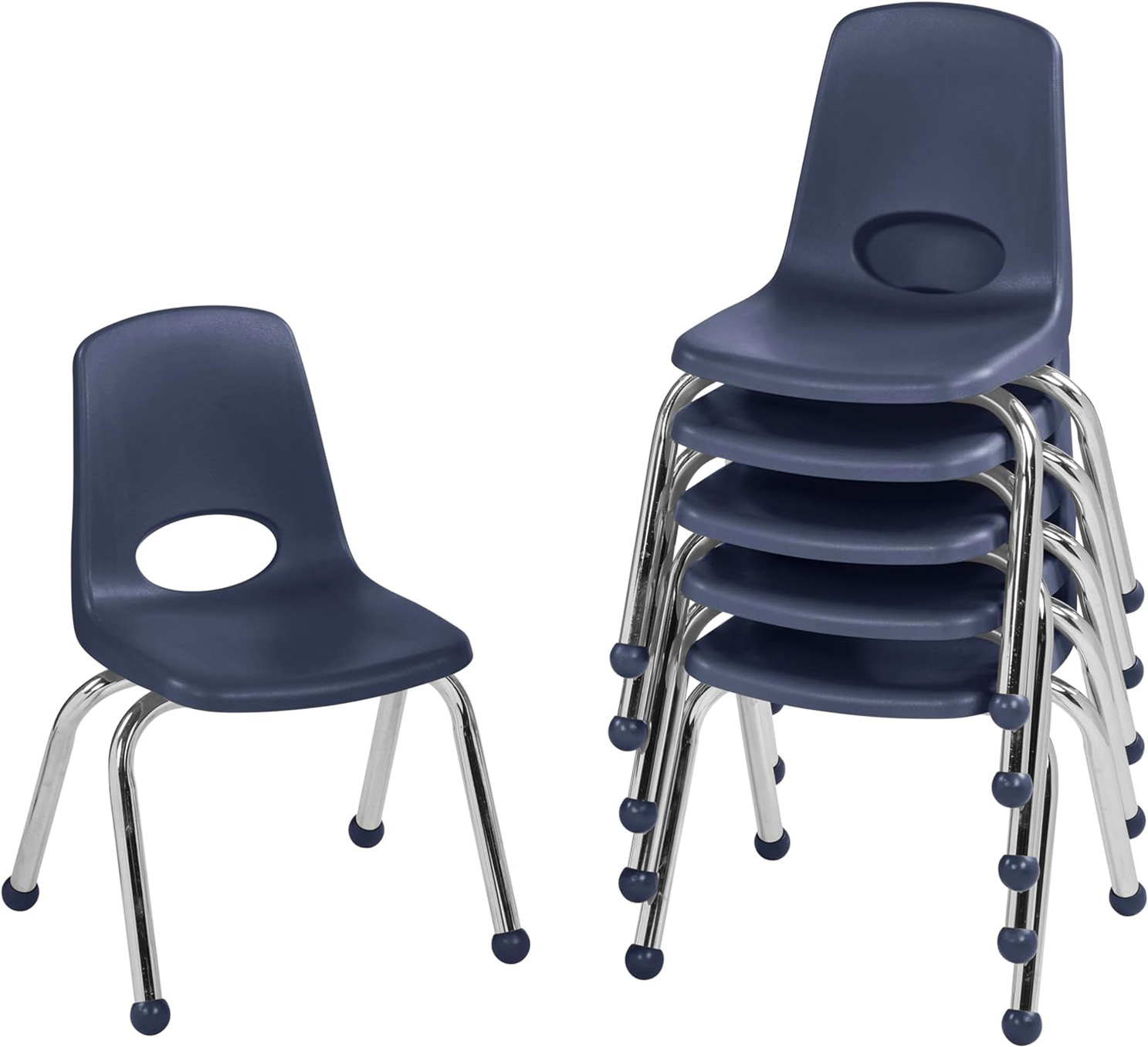 FDP 12″ School Stack Chair, Stacking Student Seat with Chromed Steel Legs and Ball Glides; for in-Home Learning or Classroom – Navy (6-Pack)