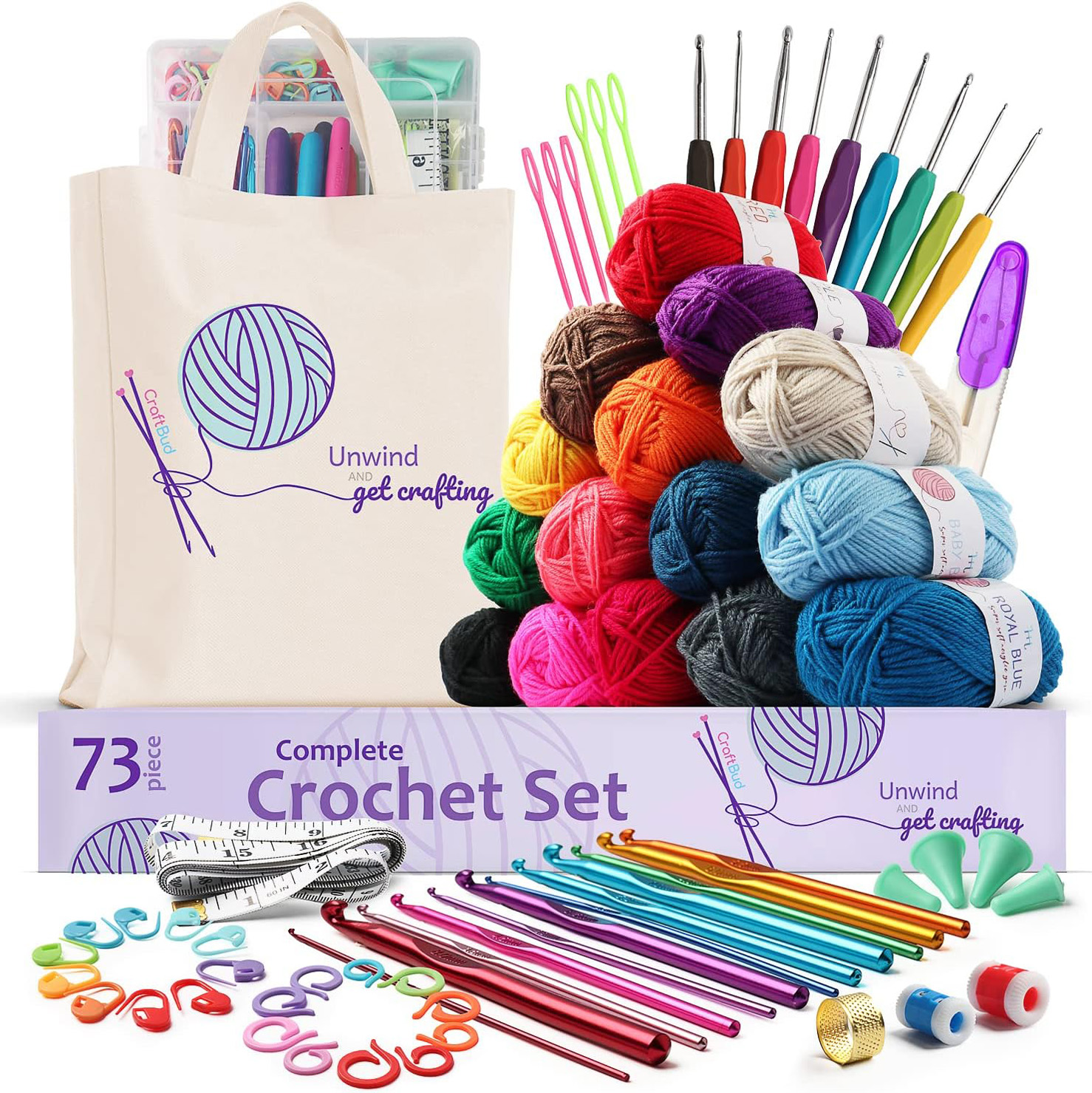 Craftbud 73 Piece Crochet Set Kit with Crochet Hooks Yarn Set – Large Crochet Set