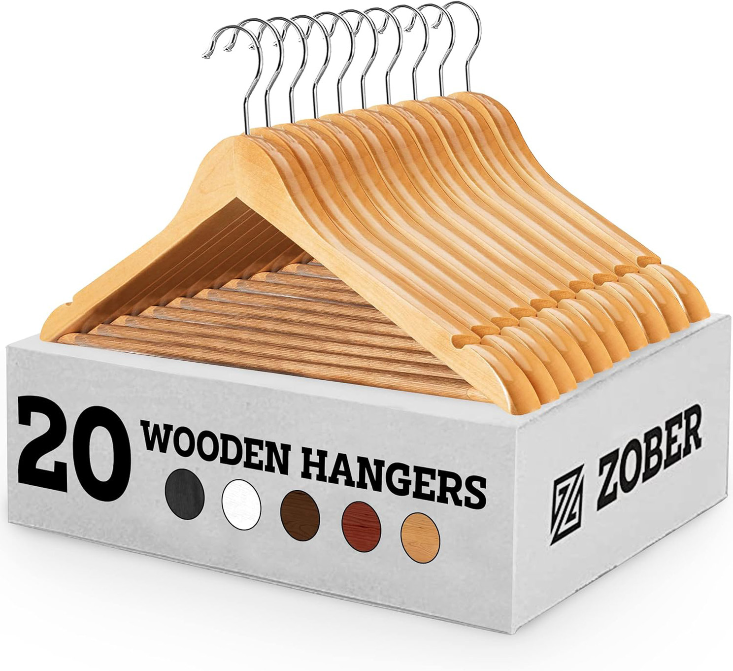 ZOBER High-Grade Wooden Suit Hangers (20 Pack)
